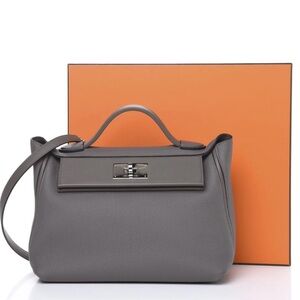 HERMES Taurillon Marurice Swift 24/24 29 Etain  Elegant Gray Leather